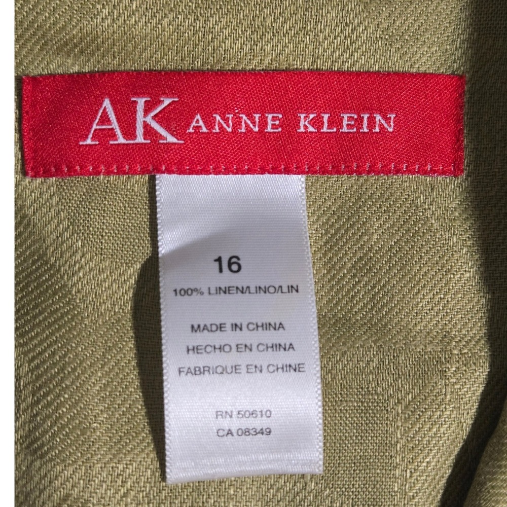 Anne Klein Blazer Women 16 Green Excellent 100% Linen Leaf Jacquard Button Front - Picture 4 of 7